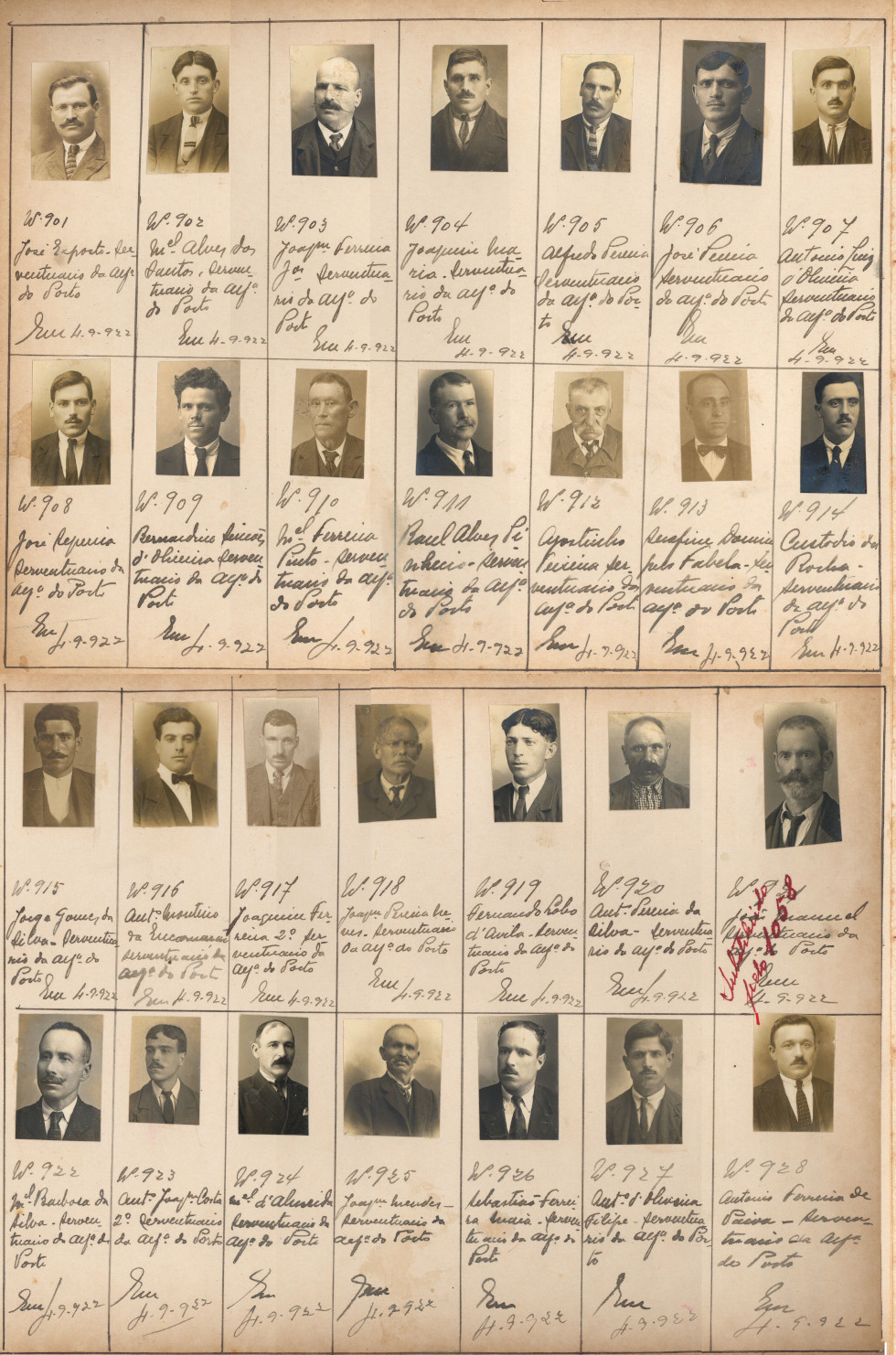 Álbum Fotográfico, com capa em cartão e fotografias a p&b com identificação dos funcionários da Alfândega de Lisboa, 1919-1926